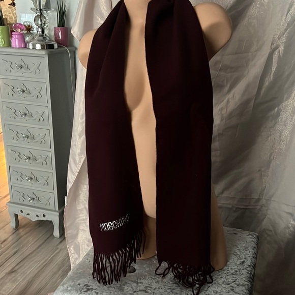 Moschino scarf Swarovski rhinestone crystal diamonds wine red Burgundy purple - Picture 2 of 7